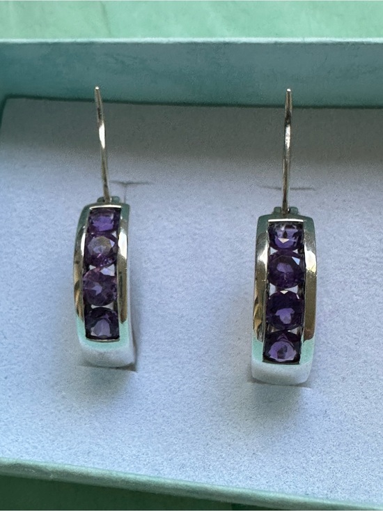 Ross-Simons Jewelry - Vintage Ross simons Sterling Silver Amethyst Hoop Earrings